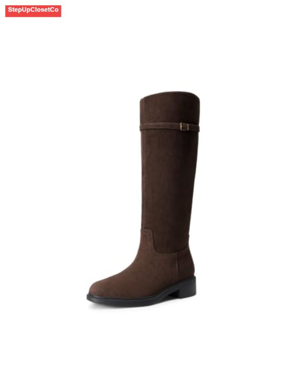 Knee-High Faux Suede Riding Boots Buckle Strap Pull-On